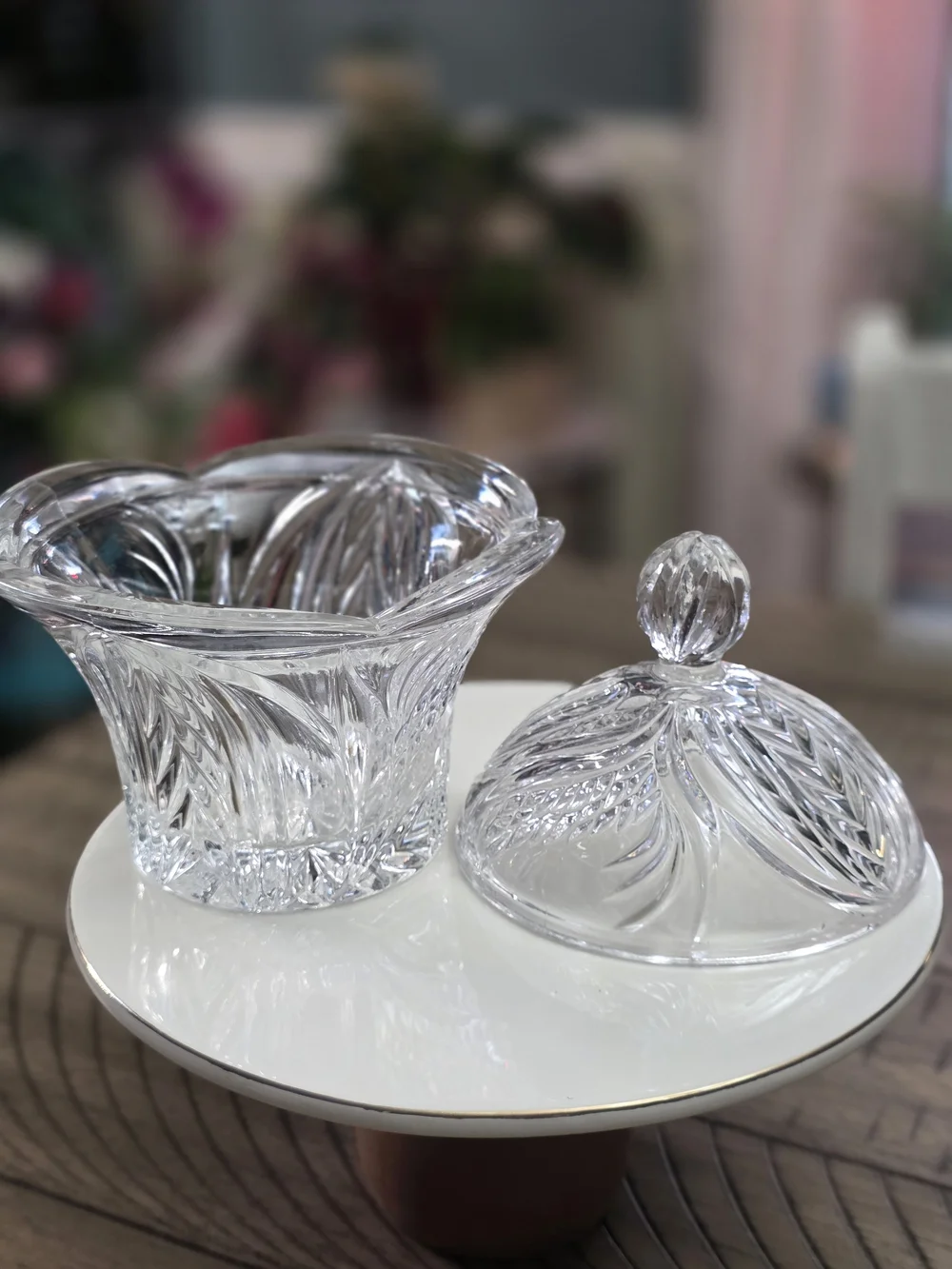 Crystal Cut Glass Covered Candy Dish - Clear